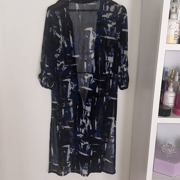 Full length sheer swim, cover up, Med, brand? gold buttons high slit on sides. - Picture 5 of 7